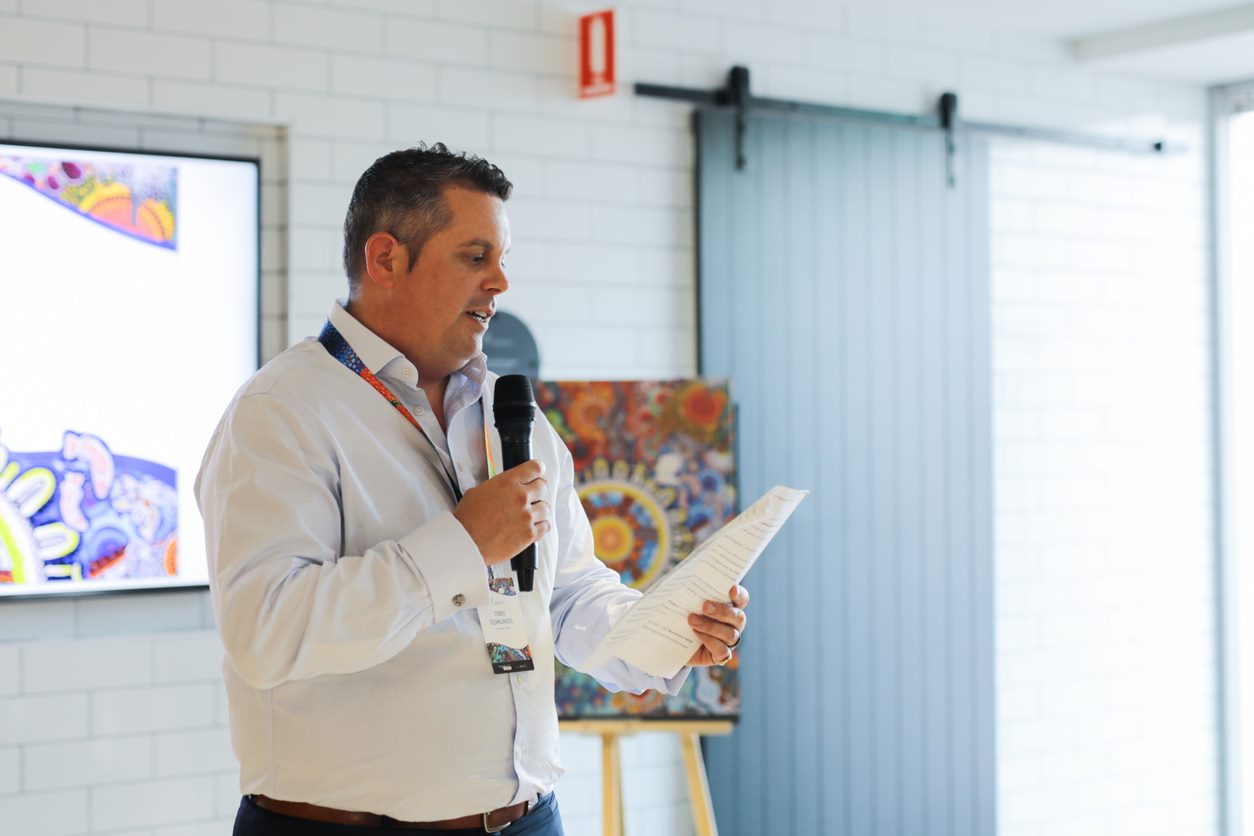 Toby Edmunds speaks at Reconciliation Action Plan launch