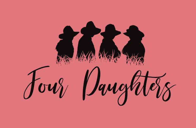 Four Daughters logo on a pink background