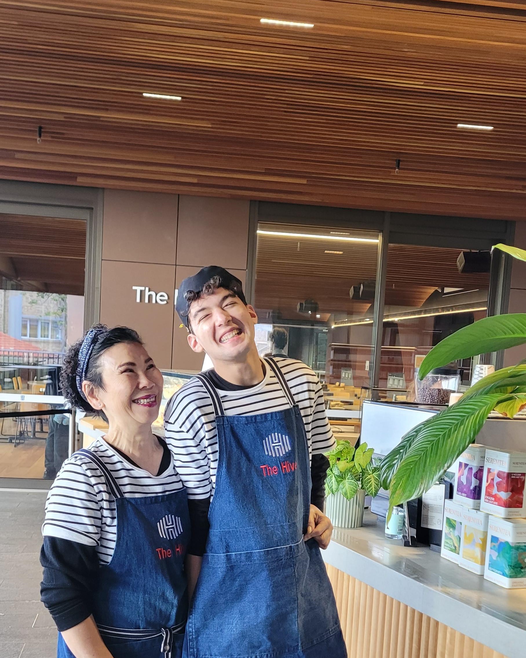 Jerome Nearhos at Hive Cafe with colleague|||Jerome Nearhos at Hive Cafe with colleague