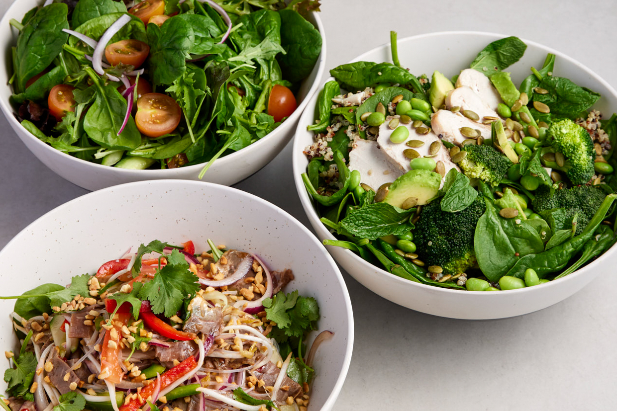 Three nutritious, healthy salad bowls